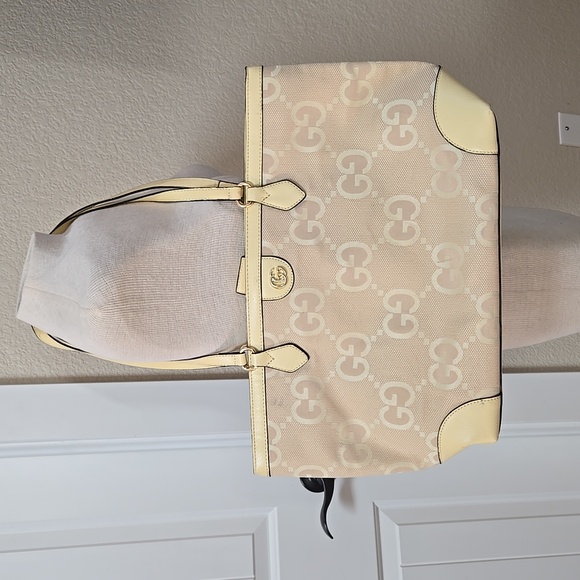 G G Handbags - Inspired Beige Cream Yellow Signature G G Tote